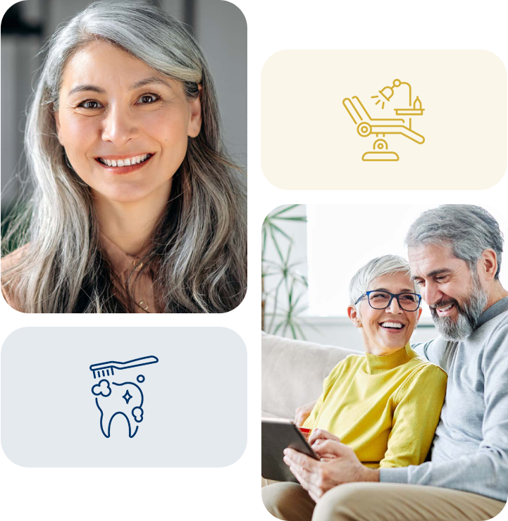 Smiling woman, couple looking at tablet.